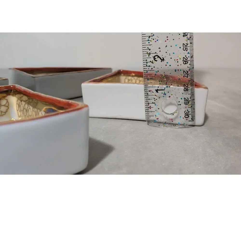 Vintage Japan Thousand Faces Fan Dishes Porcelain Quadrant Serving Set Bento